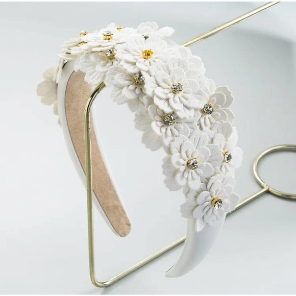 PASTORAL Flowers Headband in vegan leather and rhinestones - Picture 1 of 5